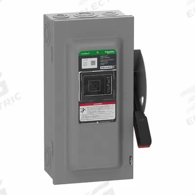 SCHNEIDER Safety Switch: Non-Fusible, 60 A, Three Phase, 600V AC/DC, Galvanized Steel - Non-Fusible Safety Switches
