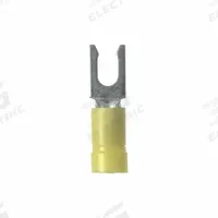 PANDUIT Pan-Term(R) PV10-8LF-L Fork Terminal: Yellow, Vinyl, #8 Stud Size, Locking Fork, 600 V. Key specifications — Barrel Style: Funnel Entry; Manufacturer Part Number: PV10-8LF-L; Brand: PANDUIT; Series: EV10.