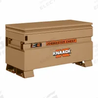 KNAACK Chest-Style Jobsite Box: 42 in W x 19 in D x 23 3/8 in H, 9 cu ft, Tan (MPN 42-KL). Key specifications — attr1116233: Tan; attr1116253: KNAACK; attr1222022: Includes Proprietary Recessed Padlock.