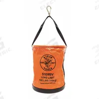 KLEIN TOOLS Bucket Bag: 12 in W x 15 in H, Orange, Vinyl, 0 Pockets, Open Top (MPN 5109SV). Key specifications — attr1118525: KLEIN TOOLS; attr1125037: Orange; attr1118507: Single Handle With Snap Hook; attr1125041: Vinyl; attr1203718: Yes.