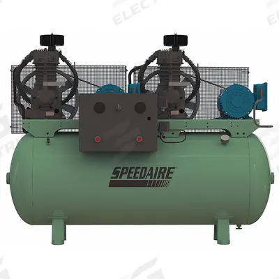 SPEEDAIRE Electric Air Compressor: 5 hp, 2 Stage, Horizontal, 120 gal, 33.2 cfm, 175 psi - Duplex Stationary Electric Air Compressors