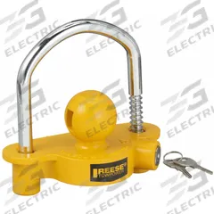 REESE Coupler Lock: Universal, Yellow, Powder Coated, (2) Keys, Coupler Lock (MPN 55003). Key specifications — Finish: Powder Coated; Lock Type: Universal; Includes: (2) Keys; Vehicle Class: II; Brand: REESE; Color: Yellow; Product Type: Coupler Lock.