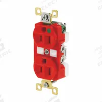 BRYANT Receptacle: Hospital Grade Fed. Spec., Duplex, 5-15R, Red, 125V AC, 15 A, 2 Pole / 3 Wire (MPN BRY8200RED)