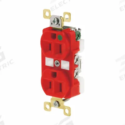 BRYANT Receptacle: Hospital Grade Fed. Spec., Duplex, 5-15R, Red, 125V AC, 15 A - General Purpose Receptacles