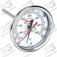 DWYER Min/Max Dial Thermometer: 150°F to 750°F to 65.5°C to 398.9°C, +/- 2% Accuracy, 3 in Dial Dia (MPN BTM3908D). Key specifications — Brand: DWYER; Accuracy: +/- 2%.