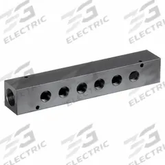 PNEUMADYNE INC Pipe Manifold Fitting: Inline, NPT x NPT, Rectangle, Aluminum, 3/4 in NPT, 3/8 in NPT (MPN M35-375-6). Key specifications — Material: Aluminum; Brand: PNEUMADYNE INC; Specific Fitting Shape: Rectangle.