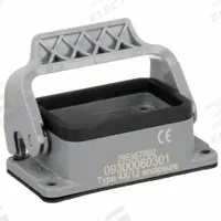 HARTING Rectangular Connector Housing: Size 6 B, Bulkhead Mount, Gray, Aluminum Die-Cast, IP65, Gray (MPN 09300060301). Key specifications — IP Rating: IP65; Size Designation: 6 B; Seal Material: NBR; Locking Type: Single Lever; Brand: HARTING; Primary Material: Aluminum; Operating Temperature Range: -40 to 125 Degrees C.