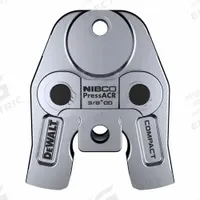 DEWALT Press Jaw: 3/8 in Pipe, NIBCO PressACR Refrigeration Press Fitting System, For NIBCO (MPN DCE214038). Key specifications — attr518773: Jaw; attr537224: 3/8 in; attr518762: NIBCO PressACR Refrigeration Press Fitting System; attr518771: Galvanized Steel; attr518761: NIBCO; attr518760: DEWALT.