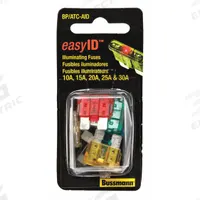 BUSSMANN Fuse Kit: Includes Series ATC-ID, Automotive Fuses, 10 A – 30 A Range (MPN BP/ATC-AID). Key specifications — Fuse Series Included: ATC-ID; Tool Included: None; Brand: BUSSMANN.