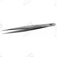 AVEN Tweezers: Titanium, Point, Straight Tip, 1.1 mm Tip Thick (MPN 18053TT). Key specifications — attr1002355: Titanium; attr1002345: AVEN; attr1002348: Titanium; attr1002358: Smooth; attr1002361: 3; attr1024781: Standard.