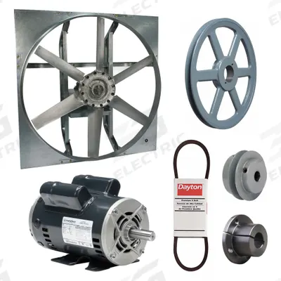 Dayton Exhaust Fan with Drive Package: Belt Drive, 54 in Blade, 2 hp, 29,332 cfm - Belt-Drive Panel Exhaust Fans with Drive Package