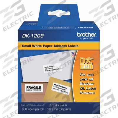 BROTHER Printer Label: 2 7/16 in Label Wd, 1 1/8 in Label Ht, White - Desktop Direct Thermal Labels