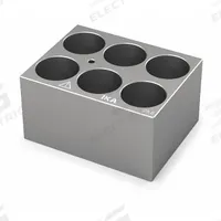 IKA Dry Block: Anodized Aluminum, 3 3/4 in Overall Wd, 3 in Overall Lg, 6 Wells, 28 3/4 mm Well Dia (MPN 4470200). Key specifications — Product Type: Dry Block Heater; Includes Thermometer Well: Yes; Material: Anodized Aluminum; Brand: IKA.