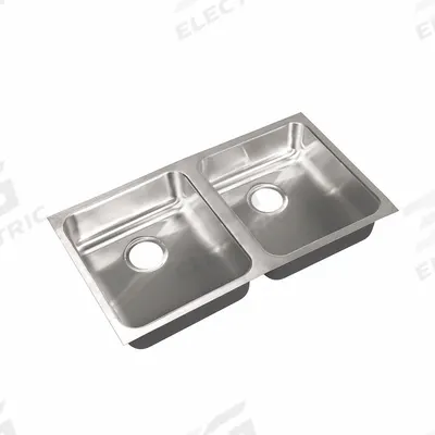 JUST MANUFACTURING Kitchen Sink: 32 in Overall Lg, 18 in Overall Wd, 5 1/2 in Bowl Dp - Two-Bowl Counter-Mounted Kitchen & Bar Sinks without Faucets