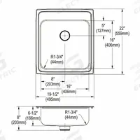 JUST MANUFACTURING Bowl Drop-In Sink: 21 in Overall Lg, 19 1/2 in Overall Wd, 6 1/2 in Bowl Dp (MPN SLNADA2119A652-J). Key specifications — Brand: JUST MANUFACTURING; Color Family: Silver/Gray.