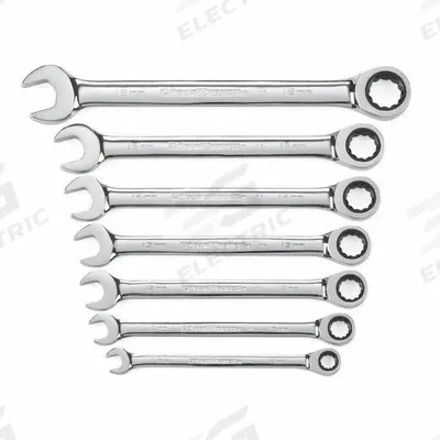 GEARWRENCH Combination Ratcheting Wrench Set: Alloy Steel, Full Polish Chrome, 7 Tools - Metric 12-Point Ratcheting Combination Wrench Sets