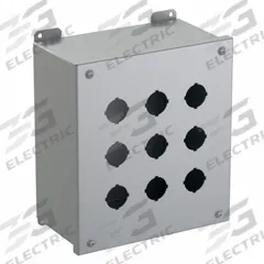 HAMMOND Push Button Enclosure: 30mm, 9 Holes, Carbon Steel, NEMA 12/13 (MPN 1437K). Key specifications — attr211299: HAMMOND; attr1043605: Indoor Dust & Water Droplets.