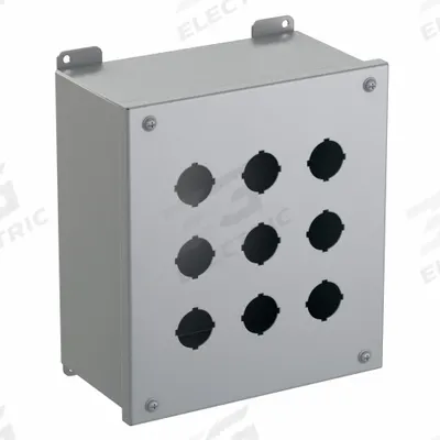 HAMMOND Push Button Enclosure: 30mm, 9 Holes, Carbon Steel - Enclosures for 30mm Operators