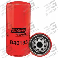 BALDWIN FILTERS Lube Filter: B40133, M24-1.50 Thread Size, 8 1/8 in Overall Ht, Oil, Perkins. Key specifications — Baldwin Interchange: B40133; Brand: BALDWIN FILTERS; Compatible Vehicle Make: Perkins; Includes: Attached Gasket; Media Material: Cellulose.