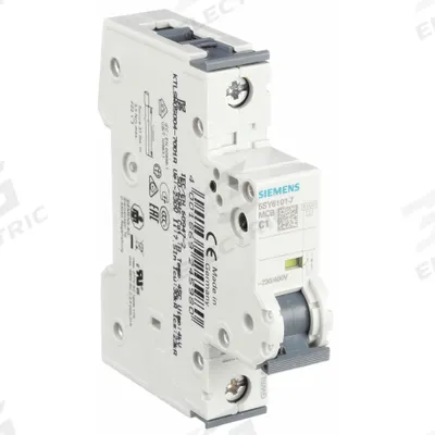 Siemens Supplementary Protector: 1 A Amps, 5kA at 230/400V AC, Screw Clamp, 5SY6 - C-Curve, 1-Pole UL1077 DIN Rail-Mount Supplementary Protectors