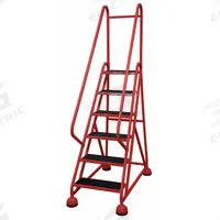 COTTERMAN Rolling Ladder: 4.5 ft Platform Ht, Partially Assembled, Steel, Wt-Actuated Auto-Lock (MPN ST-601 A2 C6 P5). Key specifications — Includes Handrails: Handrails Included; Material: Steel; Brand: COTTERMAN; Color: Red.
