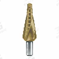 RUKO TOOLS Step Drill Bit: 1/4" to 3/4", TiN-Coated HSS, 3-Flats Shank (MPN 101703T). Key specifications — attr1234936: Not Impact Rated.