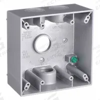 BELL Electrical Box: Aluminum, Square, 2 Gangs, 3/4 in Hub Size, 31 cu in Capacity, Gray (MPN 5343-0). Key specifications — Color: Gray; Brand: BELL.