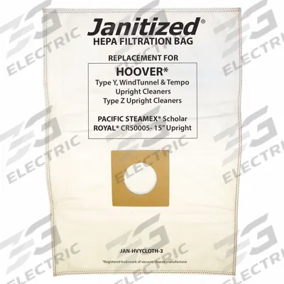 JANITIZED Vacuum Bag: Royal, Dry, Cloth, 3-Ply, HEPA - Upright Vacuum Bags