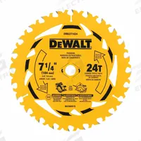 DEWALT Circular Saw Blade: 7 1/4 in Blade Dia., 24 Teeth, 0.08 in Cut Wd, 5/8 in Arbor Size, Framing (MPN DWA271424). Key specifications — attr1116119: DEWALT; attr1145631: Wood.