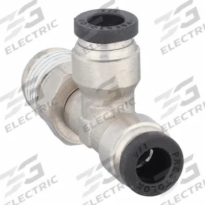 PARKER Push-Fit Tee Fitting: 1/4 in OD x 1/4 in Pipe x 1/4 in OD Size, Brass - Nickel-Plated Brass Tube Fittings
