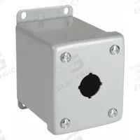 HOFFMAN Push Button Enclosure: 22mm, 1 Holes, Carbon Steel, NEMA 12 (MPN E1PBGXM). Key specifications — Brand: HOFFMAN; Environments & Applications: Indoor Dust & Water Droplets.