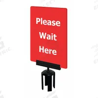 TENSABARRIER Acrylic Sign: Red, Please Wait Here Message, 11 in Overall Lg, 7 in Overall Wd (MPN S21-P-21-7X11-V-HDSB-1701-33). Key specifications — Brand: TENSABARRIER; Color: Red; Includes: Mounting Adapter; Message: Please Wait Here; For Use With: Tensabarrier Posts; Material: Acrylic.