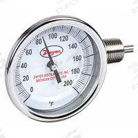 DWYER Dial Thermometer: 0°F to 200°F, ±2%Full Scale Accuracy, 2.5 in Stem Lg, 3 in Dial Dia (MPN BTLR325101). Key specifications — Accuracy: ±2 % Full Scale; Brand: DWYER.