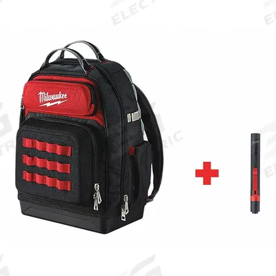 MILWAUKEE Tool Backpack: 15 in W 20 in H, Polyester, Black/Red, 46 Inside Pockets - Polyester Tool Backpacks