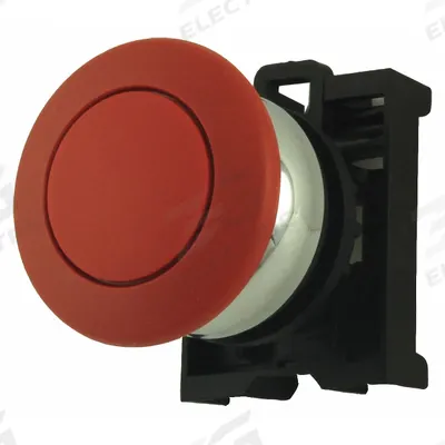 EATON Mushroom Head Push Button: Red, 22 mm Mounting Size, Metallic - Mushroom-Head Push-Button Operators