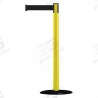 TENSABARRIER Barrier Post with Belt: Black, No Pattern, No Legend, 7 1/2 ft Belt Lg, Yellow (MPN 875-35-STD-NO-B9X-C). Key specifications — Base Material: Cast Iron; Belt Color: Black; Brand: TENSABARRIER; Post Material: Plastic; Post Color: Yellow; Message: No Legend.