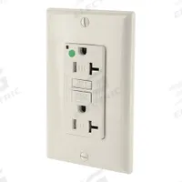 LEVITON GFI Receptacle: Hospital Grade Fed. Spec., Decorator Duplex, 5-20R, Light Almond, GFCI, 20 A (MPN GFTR2-HGT)