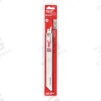MILWAUKEE Reciprocating Saw Blade: 10/14 Teeth per Inch, 8 in Blade Lg, 0.04 in Blade Thick, 5 PK (MPN 48-00-5193). Key specifications — attr1109198: 10/14; attr1109200: Rigid for Straight Cuts; attr1109201: Straight; attr1109209: MILWAUKEE.
