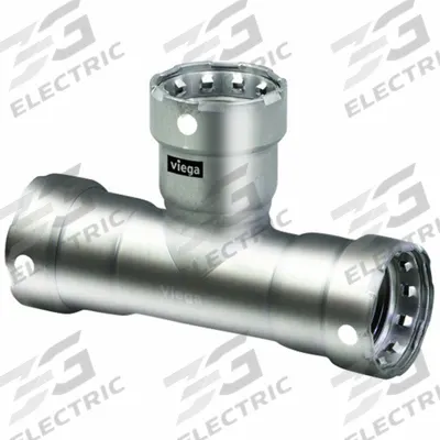 VIEGA MEGAPRESS Crimp Tee Fitting: 1 1/2 in Pipe x 1 1/2 in Pipe x 1 in Pipe Size - Potable Water Stainless Steel Press Fittings