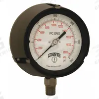 WINTERS Process Pressure Gauge: 0 psi to 3,000 psi, White, 4 1/2 in Dial, 1/2 in NPT Male, Bottom, 4 (MPN PPC5073-SG45). Key specifications — Brand: WINTERS; Pointer Color: Black; Accuracy: ±0.5%; Dial Color: White; Gauge Wetted Parts: Stainless Steel; Case Material: Phenolic; Vibration Resistance Properties: Field-Fillable; Pressure Range: 0 psi to 3,000 psi.
