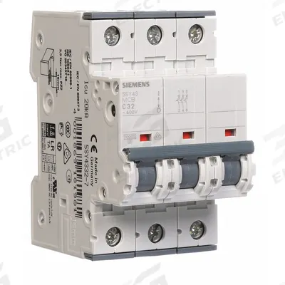 Siemens Supplementary Protector: 32 A Amps, 72V DC, 10kA at 400V AC, Screw Clamp - C-Curve, 3-Pole UL1077 DIN Rail-Mount Supplementary Protectors