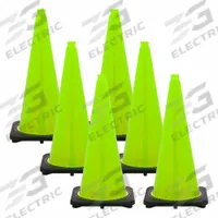 Traffic Cone: MUTCD/NCHRP-350, 28 in Cone Ht, Green, Non-Reflective, PVC, Blank, 7 lb Base Wt (MPN 97514-6). Key specifications — Base Color: Black; Brand: MR. CHAIN; Cone Material: PVC; Legend: Blank.