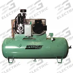 SPEEDAIRE Electric Air Compressor: 5 hp, 2 Stage, Horizontal, 80 gal, 17.3 cfm, 175 psi, 208V AC (MPN 4XA64). Key specifications — attr48430: SPEEDAIRE; attr48445: 60 Hz; attr48448: Pressure Relief Valve; attr48450: 208V AC; attr48474: Single; attr48487: Horizontal.