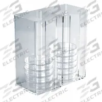 Bin: 4 1/4 in Overall Wd, 9 1/4 in Overall Ht, 8 3/4 in Overall Lg, Acrylic, Clear, 2 Compartments (MPN HS23452). Key specifications — Material: Acrylic; Mounting Location: Benchtop; Color: Clear; Product Type: Storage Bin; Total Holding Capacity: 30 x 100 mm Dishes; Brand: HEATHROW SCIENTIFIC.