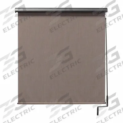 KEYSTONE FABRICS Sun Shade: Dark Brown/Light Brown, 7 ft Valence Wd, Pole and Crank - Regal Series