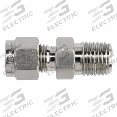 BRENNAN INDUSTRIES Compression Fitting Straight: 1/8 in OD x 3/8 in Pipe Fitting - Clean & Bagged Single-Ferrule Stainless Steel Fittings
