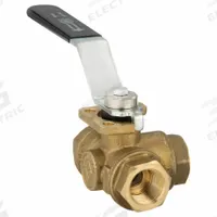 BONOMI Manual Three-Way Ball Valve: 1/2 in, Brass, T Flow, FNPT x FNPT x FNPT, Std Port Ball Port (MPN 355N-1/2"). Key specifications — Brand: BONOMI; Handle: Lever.