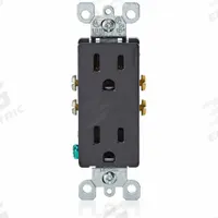 LEVITON Receptacle: Decorator Duplex, 5-15, Black, 125V AC, 15 A, 2 Pole / 3 Wire (MPN 5325-E)