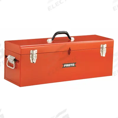 PROTO Tool Box: 26 in W 8 1/2 in D 9 1/2 in H, Steel, Red, Hinged Lid, Padlock - Steel Tool Boxes