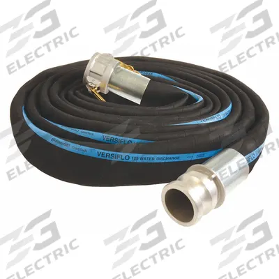 CONTINENTAL Water Discharge Hose: 3 in Hose Inside Dia., 125 psi, Black, 3 in x 3 in Fitting Size - EPDM Water Suction & Discharge Hose Assemblies with Spiral-Plied Synthetic Fabric Reinforcement